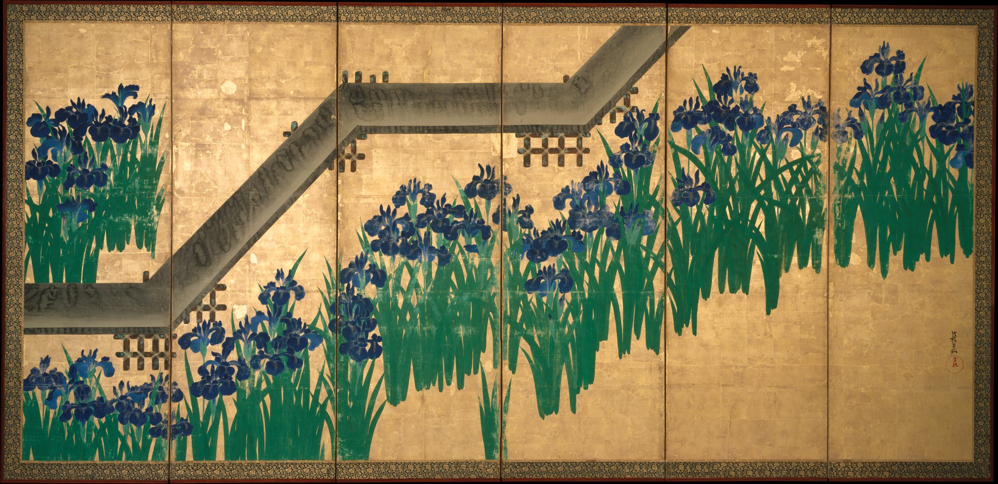 尾形光琳《八橋図》金碧屏風（メトロポリタン美術館 オープンアクセス）